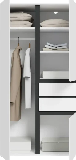 Home affaire Kleiderschrank »NULA, Schlafzimmerschrank, Garderobe, Schrank« in verschiedenen Ausführungen und Farben erhältlich, 1 Stk. tlg. 3 Türen, 2 Schubkästen, 1 E-Boden, 5 K-Böden, 1 Kleiderstange