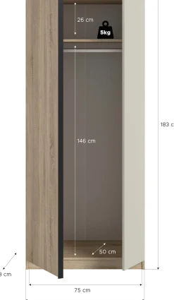Home affaire Kleiderschrank »BENDINGO, Schlafzimmerschrank, Schrank, Garderobenschrank« OTTO BESTSELLER, Garderobe & Schlafzimmer,Breite 80cm, Eiche NB, 2-türig, inkl 1 Kleiderstange und 1 Ablageboden