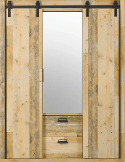 Home affaire Kleiderschrank »SHERWOOD Schlafzimmerschrank mit Spiegel ,2 Schubladen, Wäscheschrank« Schiebetüren mit Scheunentorbeschlag aus Metall, B/T/H 161/63/209cm
