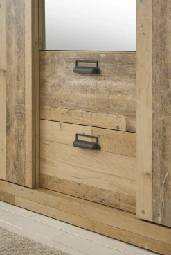 Home affaire Kleiderschrank »SHERWOOD Schlafzimmerschrank mit Spiegel ,2 Schubladen, Wäscheschrank« Schiebetüren mit Scheunentorbeschlag aus Metall, B/T/H 161/63/209cm