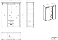 Home affaire Kleiderschrank »SHERWOOD Schlafzimmerschrank mit Spiegel ,2 Schubladen, Wäscheschrank« Schiebetüren mit Scheunentorbeschlag aus Metall, B/T/H 161/63/209cm