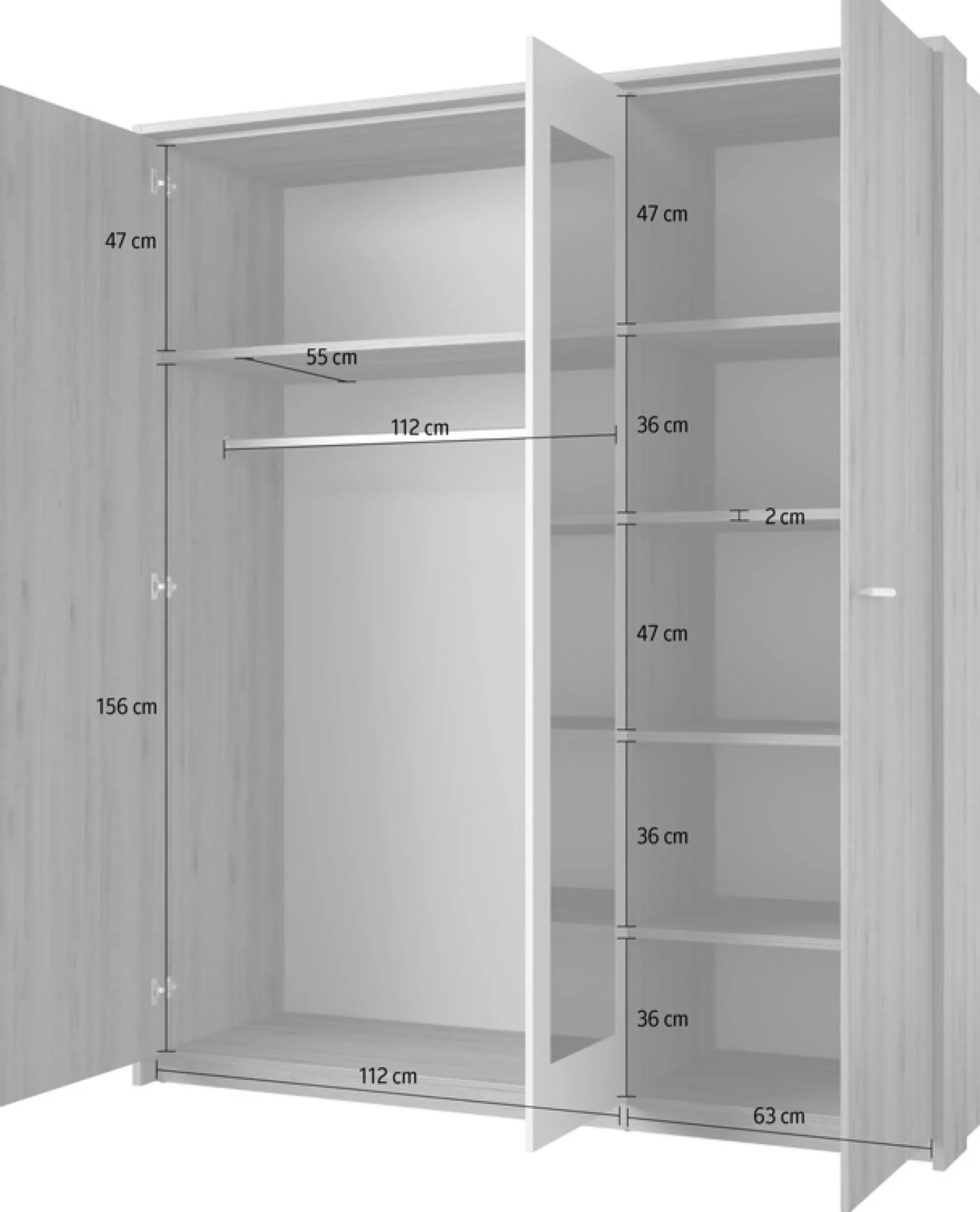 Home affaire Kleiderschrank »Bitry, Wäscheschrank incl. kompletter Innenausstattung« Kleiderschrank, verstellbare Einlegeböden 22 mm stark, tolle Holzoptik