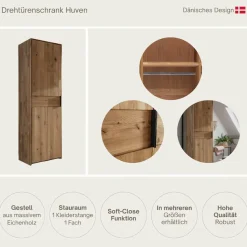 Home affaire Kleiderschrank »Huven aus Massivholz Eiche im Scandi Stil – geräumig mit viel Stauraum« Zeitlos & langlebig, 5 Breiten & mehrere Ausführungen, H: 218 cm