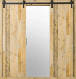 Home affaire Kleiderschrank »SHERWOOD Schlafzimmerschrank mit Spiegel Wäscheschrank« Schiebetüren mit Scheunentorbeschlag aus Metall, B/T/H 201/63/209cm