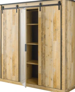 Home affaire Kleiderschrank »SHERWOOD Schlafzimmerschrank mit Spiegel Wäscheschrank« Schiebetüren mit Scheunentorbeschlag aus Metall, B/T/H 201/63/209cm