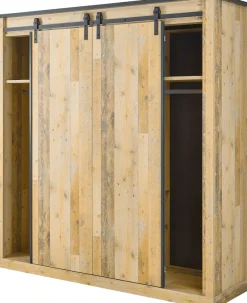 Home affaire Kleiderschrank »SHERWOOD Schlafzimmerschrank mit Spiegel Wäscheschrank« Schiebetüren mit Scheunentorbeschlag aus Metall, B/T/H 201/63/209cm
