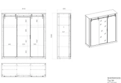Home affaire Kleiderschrank »SHERWOOD Schlafzimmerschrank mit Spiegel Wäscheschrank« Schiebetüren mit Scheunentorbeschlag aus Metall, B/T/H 201/63/209cm