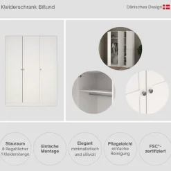 Home affaire Kleiderschrank »Billund, skandinavischen Design & viel Stauraum, 2 Breiten 145/195 cm« Viel Stauraum mit Böden & Kleiderstange, praktische Aufteilung