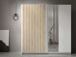 Home affaire Kleiderschrank »Kleiderschrank Camden mit Spiegel, 4 Einlegeböden und Kleiderstange« Garderobe mit 2 Schwebetüren und Lamellen, BxHxT 200,2x198,5x61,6 cm