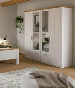 Home affaire Kleiderschrank »COSENZA, Breite 188cm, viel Stauraum, in Landhausoptik« 2 Schubkästen mit Vollauszug, 4 Türen, 2 Kleiderstangen, viel Stauraum,Schlafzimmerschrank, Schrank, Garderobenschrank