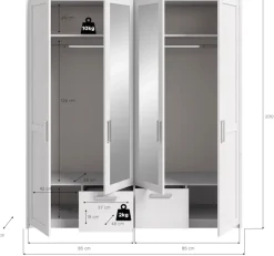 Home affaire Kleiderschrank »COSENZA, Breite 188cm, viel Stauraum, in Landhausoptik« 2 Schubkästen mit Vollauszug, 4 Türen, 2 Kleiderstangen, viel Stauraum,Schlafzimmerschrank, Schrank, Garderobenschrank