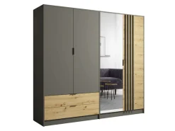 Home affaire Kleiderschrank »Kleiderschrank Loreto mit Schubkästen und Spiegel, B/T/H 220/54/202 cm« Schrank mit Drehtüren und Schubladen, Spiegel und MDF-Lamellen