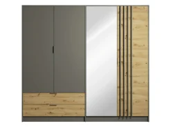 Home affaire Kleiderschrank »Kleiderschrank Loreto mit Schubkästen und Spiegel, B/T/H 220/54/202 cm« Schrank mit Drehtüren und Schubladen, Spiegel und MDF-Lamellen