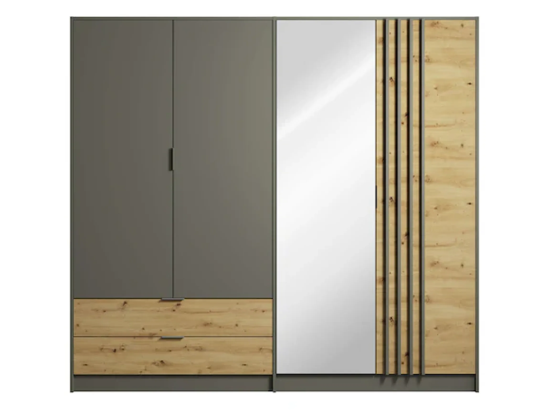 Home affaire Kleiderschrank »Kleiderschrank Loreto mit Schubkästen und Spiegel, B/T/H 220/54/202 cm« Schrank mit Drehtüren und Schubladen, Spiegel und MDF-Lamellen