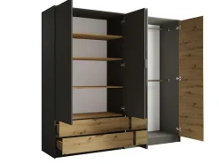 Home affaire Kleiderschrank »Kleiderschrank Loreto mit Schubkästen und Spiegel, B/T/H 220/54/202 cm« Schrank mit Drehtüren und Schubladen, Spiegel und MDF-Lamellen