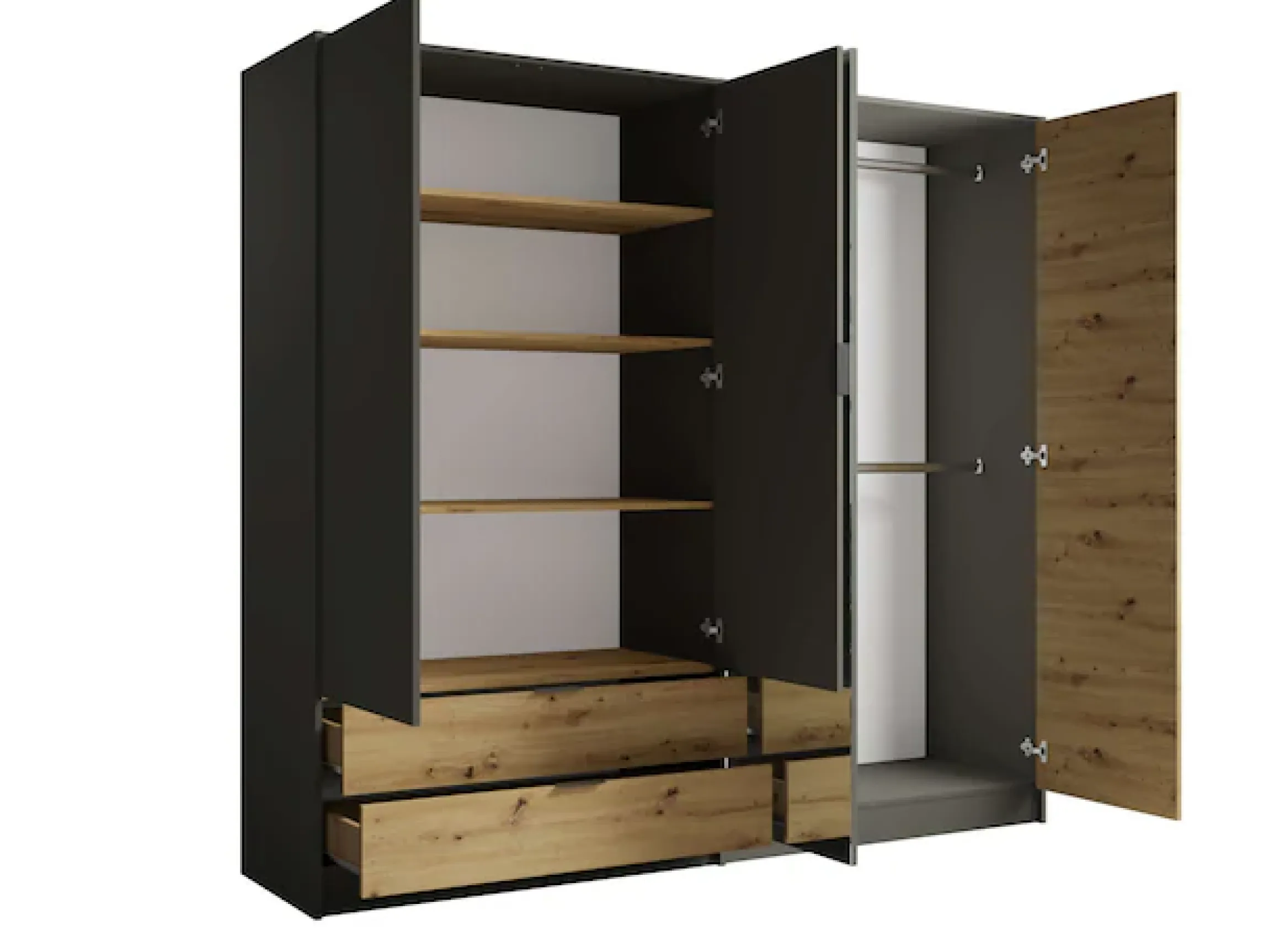 Home affaire Kleiderschrank »Kleiderschrank Loreto mit Schubkästen und Spiegel, B/T/H 220/54/202 cm« Schrank mit Drehtüren und Schubladen, Spiegel und MDF-Lamellen