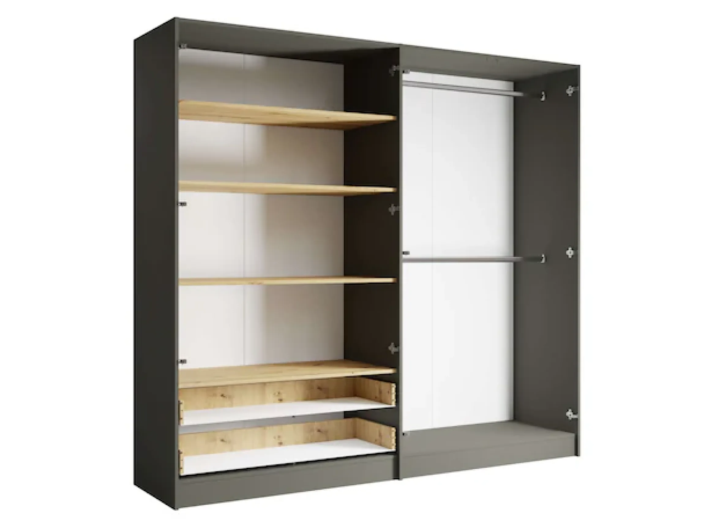 Home affaire Kleiderschrank »Kleiderschrank Loreto mit Schubkästen und Spiegel, B/T/H 220/54/202 cm« Schrank mit Drehtüren und Schubladen, Spiegel und MDF-Lamellen