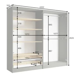 Home affaire Kleiderschrank »Kleiderschrank Loreto mit Schubkästen und Spiegel, B/T/H 220/54/202 cm« Schrank mit Drehtüren und Schubladen, Spiegel und MDF-Lamellen