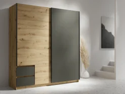 Home affaire Kleiderschrank »NoriasStauraumwunder, moderner Schrank« Schlafzimmer Garderobe mit 2 Schwebetüren und 2 Schubladen