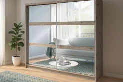 Home affaire Kleiderschrank »PRESSAC mit viel Stauraum, 10 Fächer, 2 Kleiderstangen, Breite 230cm« Garderobe mit 2 Schiebetüren und Spiegel, Maße B/T/H: 230/62/215 cm