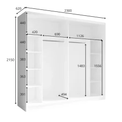 Home affaire Kleiderschrank »PRESSAC mit viel Stauraum, 10 Fächer, 2 Kleiderstangen, Breite 230cm« Garderobe mit 2 Schiebetüren und Spiegel, Maße B/T/H: 230/62/215 cm