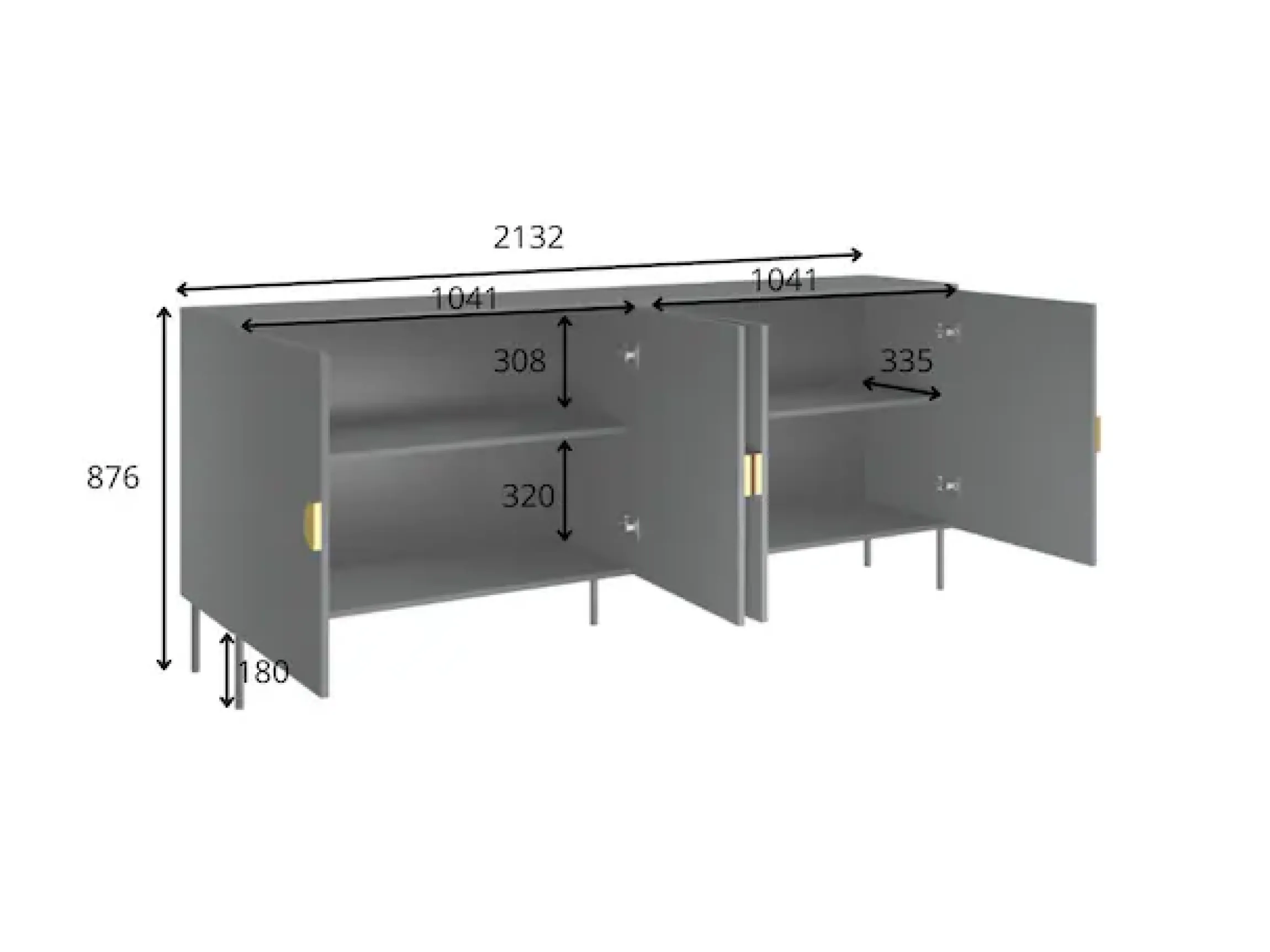 Home affaire Kommode »BELLOT Sideboard mit 4 Fächer, 4 Türen, B/T/H: 213/40/87,6 cm« Schubkastenkommode mit Metallgriffen und viel Stauraum