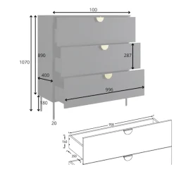 Home affaire Kommode »BELLOT Sideboard mit 3 Schubladen, Maße B/T/H: 100/40/107 cm« auf Metallfüßen, mit goldenen Metallgriffe