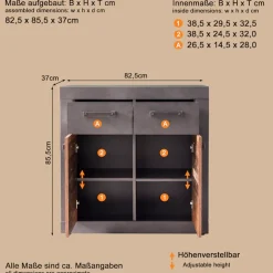 Home affaire Kommode »Ilana« Kommode mit 2 Türen & 2 Schubladen - (B/T/H) 82/37/86 cm