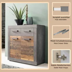 Home affaire Kommode »Ilana« Kommode mit 2 Türen & 2 Schubladen - (B/T/H) 82/37/86 cm
