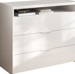 Home affaire Kommode »Malmo, Schubkastenkommode B/T/H 111/50/95 cm, mit 3 Schubkästen,« offene Ablage, Top 22 mm stark, Metallgriff, Weiss Hochglanz Lack