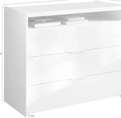Home affaire Kommode »Malmo, Schubkastenkommode B/T/H 111/50/95 cm, mit 3 Schubkästen,« offene Ablage, Top 22 mm stark, Metallgriff, Weiss Hochglanz Lack