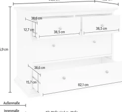 Home affaire Kommode »Paris, Aufbewahrung, Schubladenschrank, Stauraum« mit 4 Schubladen, Breite 96 cm, Höhe 87 cm