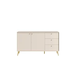 Home affaire Kommode »ROMELIS Sideboard mit 3 Schubladen und 2 Türen, B/T/H: 156/40,5/89 cm« Beige Kommode mit goldenen Griffen auf goldenen Füßen, viel Stauraum