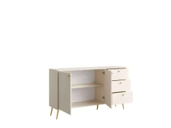 Home affaire Kommode »ROMELIS Sideboard mit 3 Schubladen und 2 Türen, B/T/H: 156/40,5/89 cm« Beige Kommode mit goldenen Griffen auf goldenen Füßen, viel Stauraum