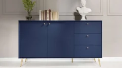 Home affaire Kommode »ROMILDA Sideboard mit 3 Schubladen und 2 Türen, B/T/H: 156/40,5/89 cm« Kommode mit goldenen Griffen auf goldenen Füßen, viel Stauraum