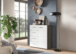 Home affaire Kommode »Rumba, Breite 80cm, in Rauchsilber Nachbildung/Weiß Hochglanz« Kommode, Sideboard, Schrank