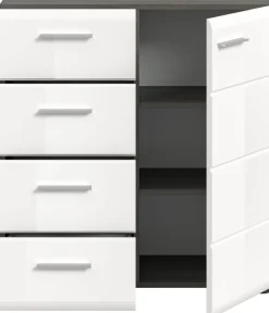 Home affaire Kommode »Rumba, Breite 80cm, in Rauchsilber Nachbildung/Weiß Hochglanz« Kommode, Sideboard, Schrank