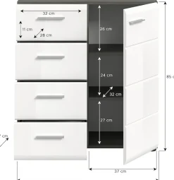 Home affaire Kommode »Rumba, Breite 80cm, in Rauchsilber Nachbildung/Weiß Hochglanz« Kommode, Sideboard, Schrank