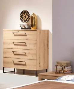 Home affaire Kommode »Sardinia, Sideboard mit 4 Schubkästen, B/T/H: 91x92,5x42cm« mit 4 Schubladen, mit trendigen schwarzen Griffen und Metallfüße
