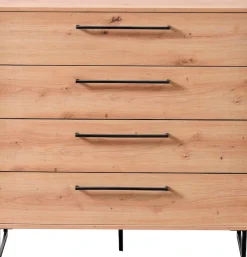 Home affaire Kommode »Sardinia, Sideboard mit 4 Schubkästen, B/T/H: 91x92,5x42cm« mit 4 Schubladen, mit trendigen schwarzen Griffen und Metallfüße