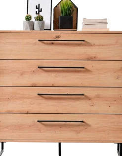 Home affaire Kommode »Sardinia, Sideboard mit 4 Schubkästen, B/T/H: 91x92,5x42cm« mit 4 Schubladen, mit trendigen schwarzen Griffen und Metallfüße