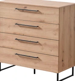 Home affaire Kommode »Sardinia, Sideboard mit 4 Schubkästen, B/T/H: 91x92,5x42cm« mit 4 Schubladen, mit trendigen schwarzen Griffen und Metallfüße