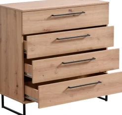 Home affaire Kommode »Sardinia, Sideboard mit 4 Schubkästen, B/T/H: 91x92,5x42cm« mit 4 Schubladen, mit trendigen schwarzen Griffen und Metallfüße
