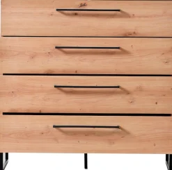 Home affaire Kommode »Sardinia, Sideboard mit 4 Schubkästen, B/T/H: 91x92,5x42cm« mit 4 Schubladen, mit trendigen schwarzen Griffen und Metallfüße