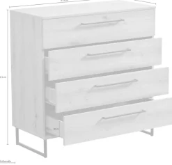 Home affaire Kommode »Sardinia, Sideboard mit 4 Schubkästen, B/T/H: 91x92,5x42cm« mit 4 Schubladen, mit trendigen schwarzen Griffen und Metallfüße