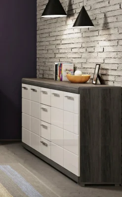 Home affaire Kommode »SIENA, Breite 165cm, 4 Türen, 4 Schubkästen, 8 Einlegeböden, 12 Fächer« hochwertige Rillenfräsung in MDF Front,Schuhkommode, Schuhschrank, Anrichte, Sideboard