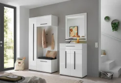 Home affaire Kompaktgarderobe »Cantara Flurgarderobe, modern, 2 Farben, 111 cm breit« 2 Stk. tlg. unterschiedliche Stauraummöglichkeiten, inkl. Sitzkissen