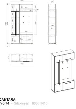 Home affaire Kompaktgarderobe »Cantara Flurgarderobe, modern, 2 Farben, 111 cm breit« 2 Stk. tlg. unterschiedliche Stauraummöglichkeiten, inkl. Sitzkissen
