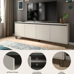Home affaire Lowboard »BALTIC, Breite 184cm, grifflose Fronten, Metall-Füße,4 Türen, 4 Fächer« TV-Möbel, TV-Schrank, TV-Lowboard, Mediaboard