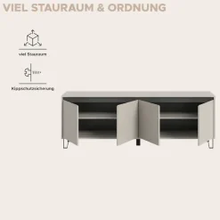 Home affaire Lowboard »BALTIC, Breite 184cm, grifflose Fronten, Metall-Füße,4 Türen, 4 Fächer« TV-Möbel, TV-Schrank, TV-Lowboard, Mediaboard